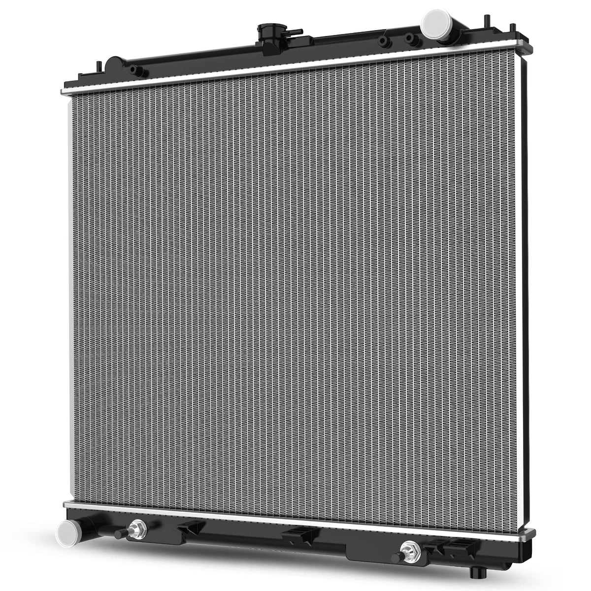 DWVO radiator complete for Pathfinder, Frontier, Xterra, and Equator, ready for installation and driving scenarios.