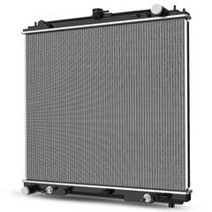 DWVO radiator complete for Pathfinder, Frontier, Xterra, and Equator, ready for installation and driving scenarios.