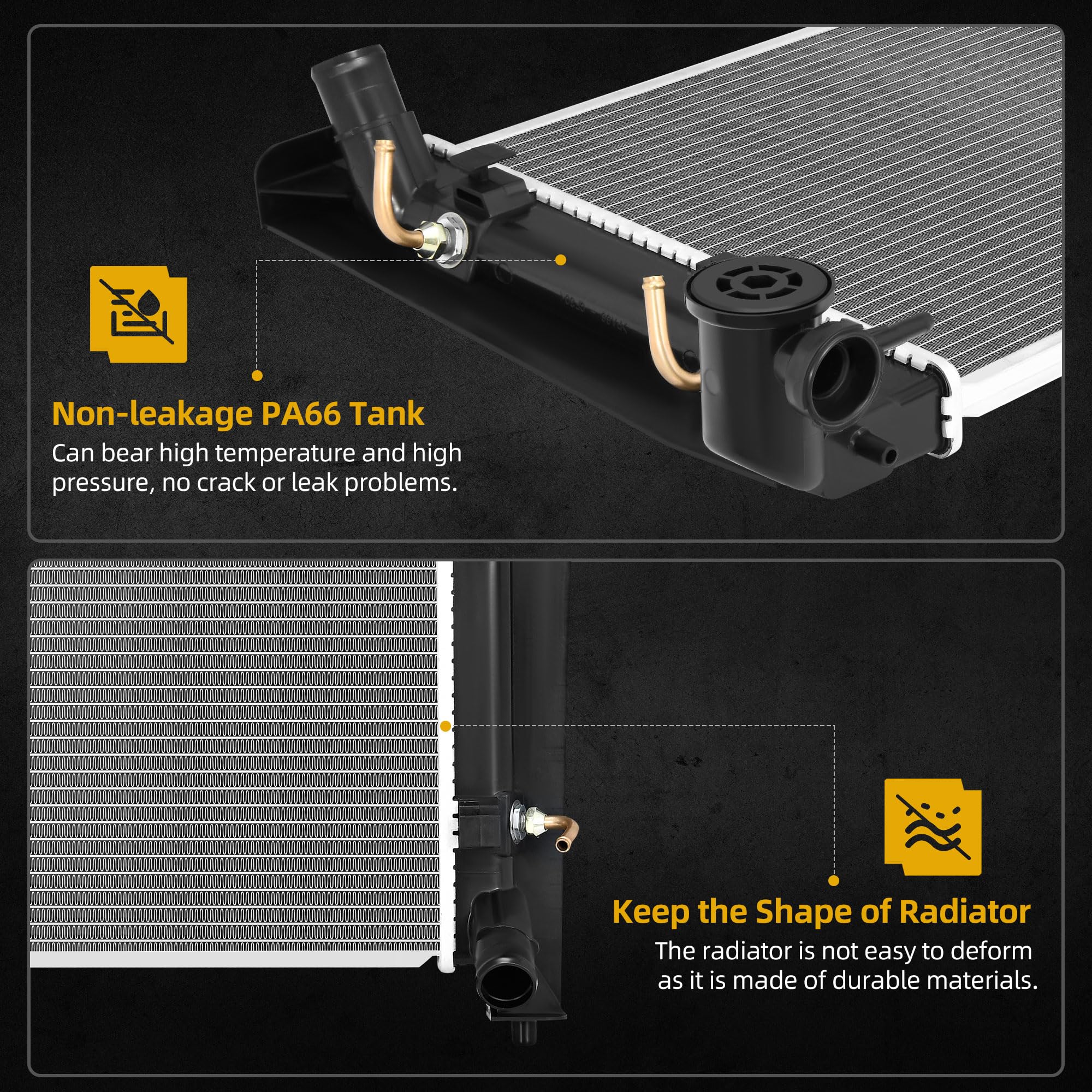 DWVO radiator core with high-density fins side view improves cooling efficiency.