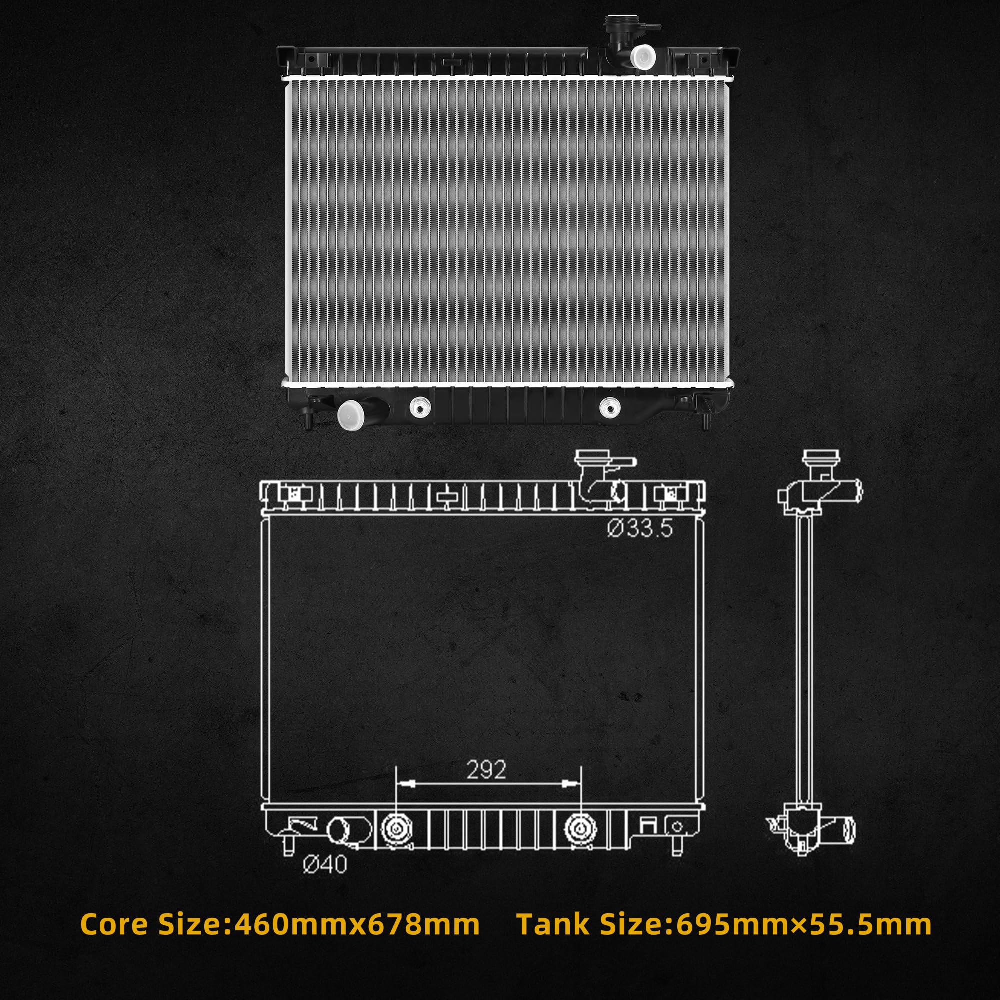 DWVO coated radiator resists corrosion and cold-weather wear.