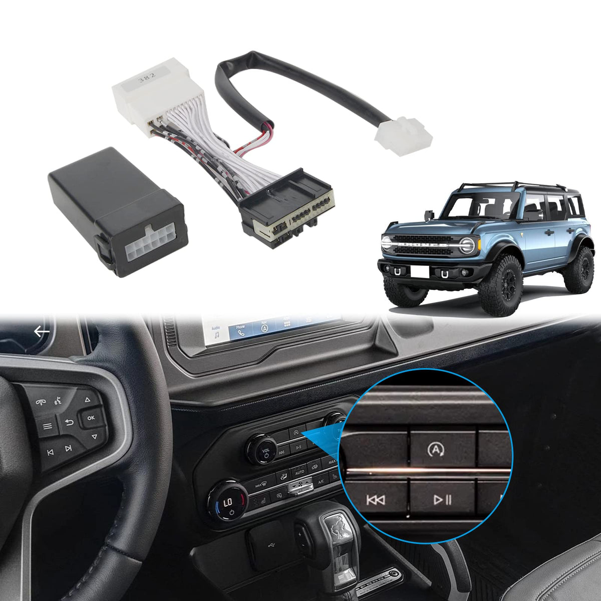 DXGTOZA Bronco Stop Eliminator cable mounted in engine bay for plug-and-play setup.