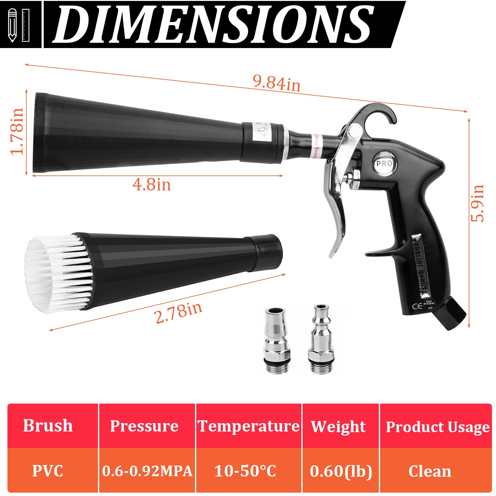 DXphita detailing gun detail brush nozzle reaches tight corners.