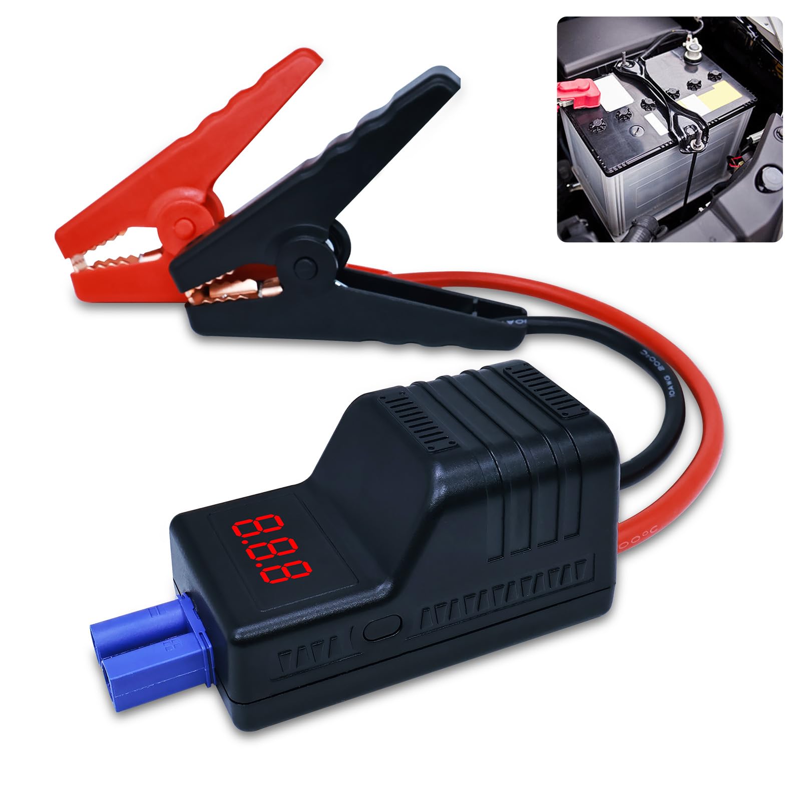 DY Power Sun EC5 clamps connected to a 12V battery showing secure grip and readiness