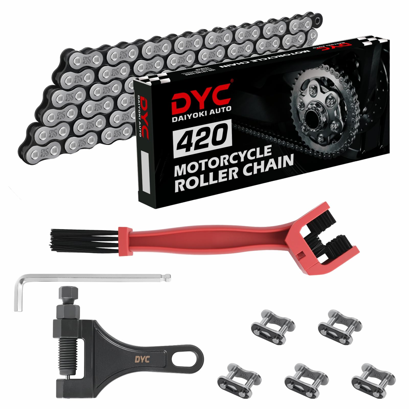 DYC Daiyoki 420 chain kit 132 links ready for precise installation.