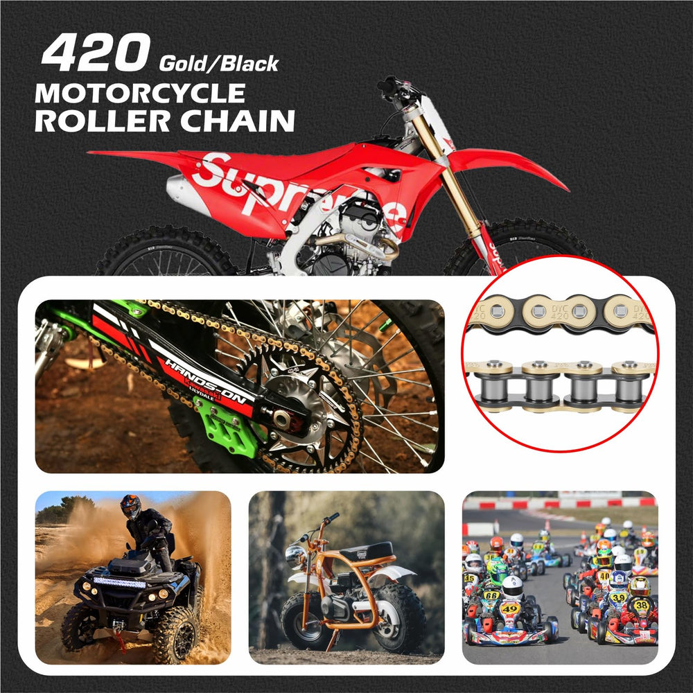 ATV, dirt bike, and go-kart setup with 420 sprockets and DYC kit.