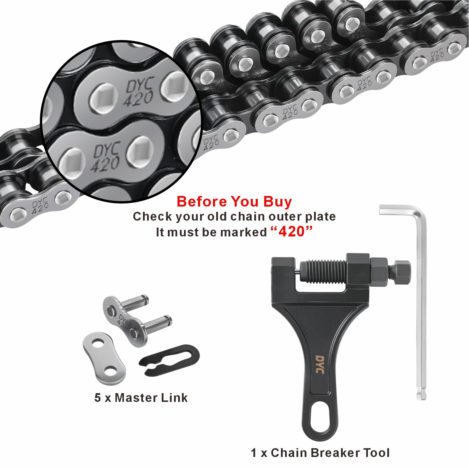 DYCTAHO chain breaker tool in use for quick, precise length adjustment