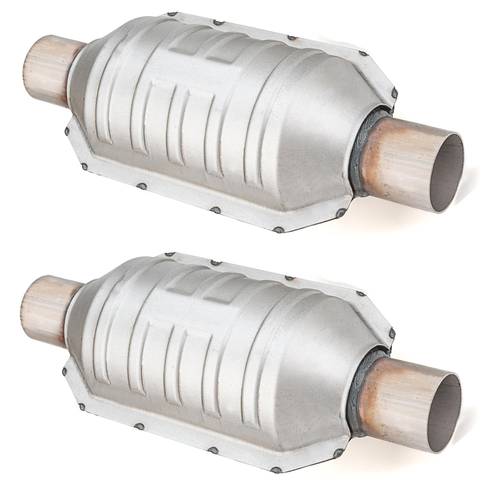 Dylannet front-cat welded converter with 2.5-inch inlet for smoother exhaust flow.