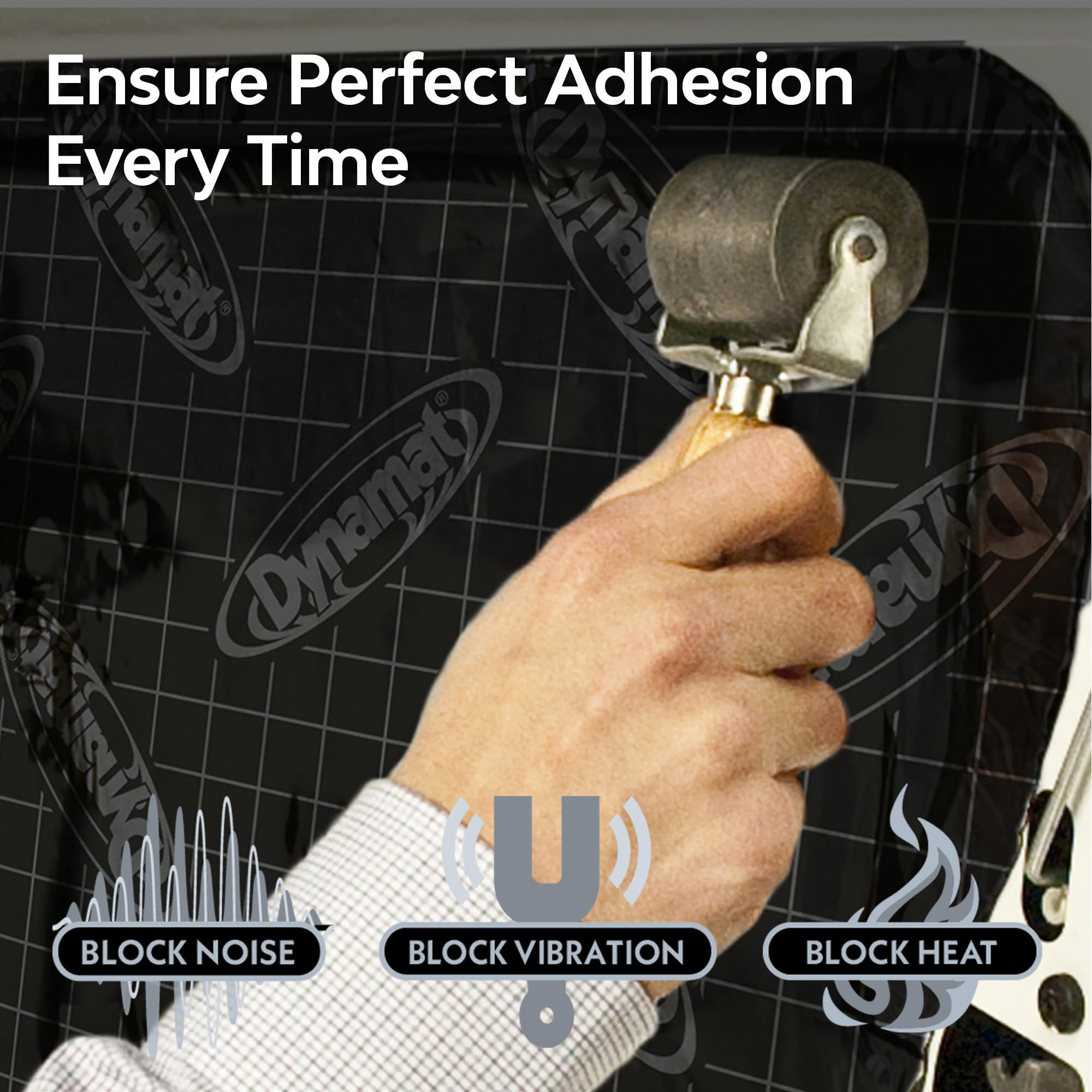 Dynamat Dynaroller with wooden handle for comfortable, precise installations.