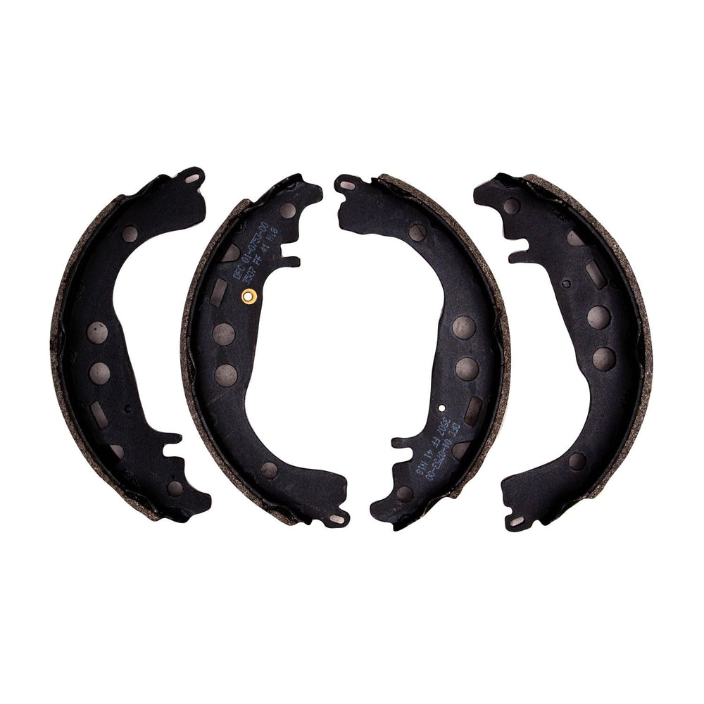 Dynamic Friction rear premium service shoes axle installation for compatible vehicles.