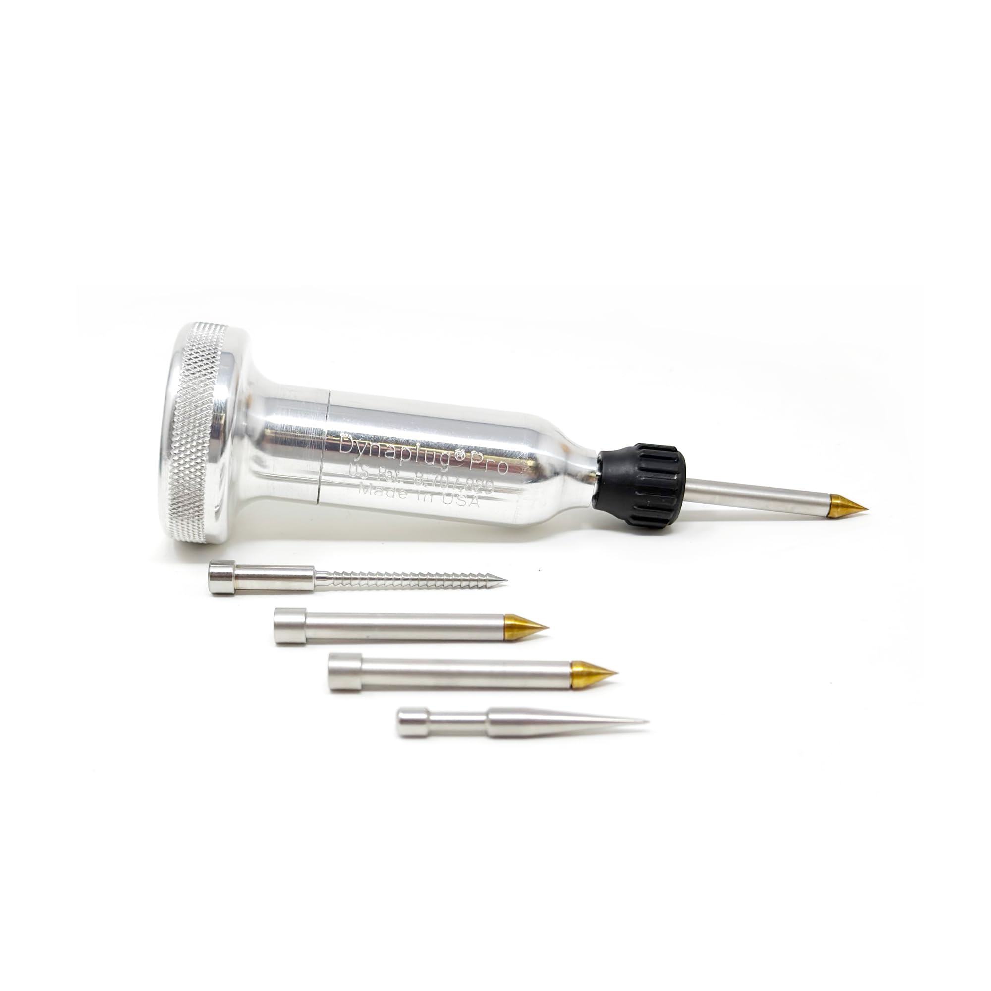 Dynaplug Xtreme aluminum tubeless repair tool with integrated storage for quick puncture fixes.