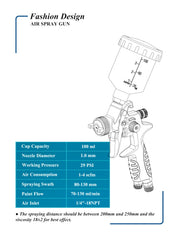 Dynastus Touch Up 1.0mm nozzle enabling finer atomization for detailed work.