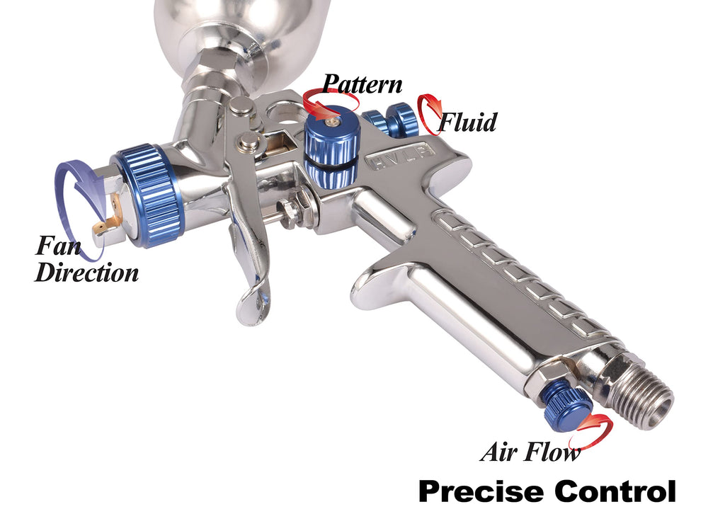 Gravity-fed Dynastus spray gun designed for tight spots and small repairs
