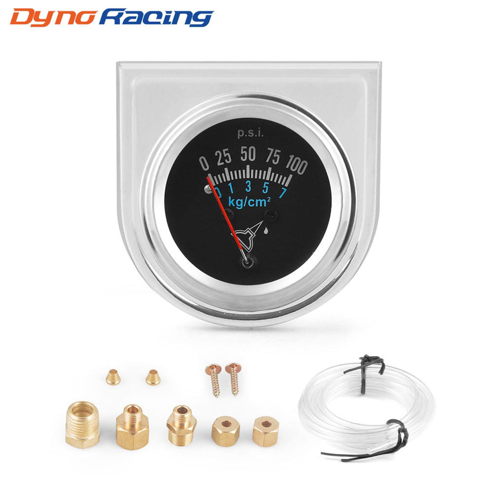 Dyno Racing gauge with chrome bezel enhances dashboard aesthetics.