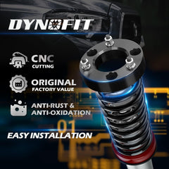 Dynofit billet aluminum leveling spacers for durable lift and OEM-fit precision.