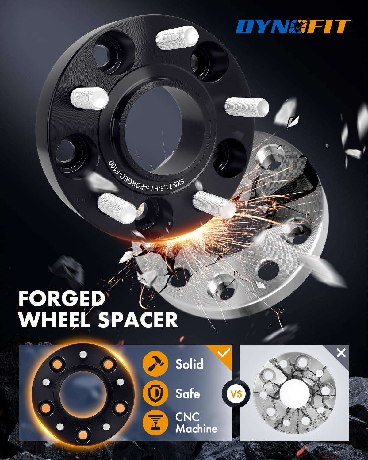 Dynofit spacers feature black anodized finish for rust resistance and durability