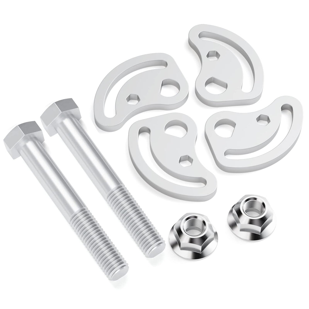 Dynofit camber bolts kit packaging for Silverado and Sierra compatibility.