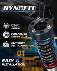 Dynofit leveling kit side view shows 3-inch raise and enhanced stance