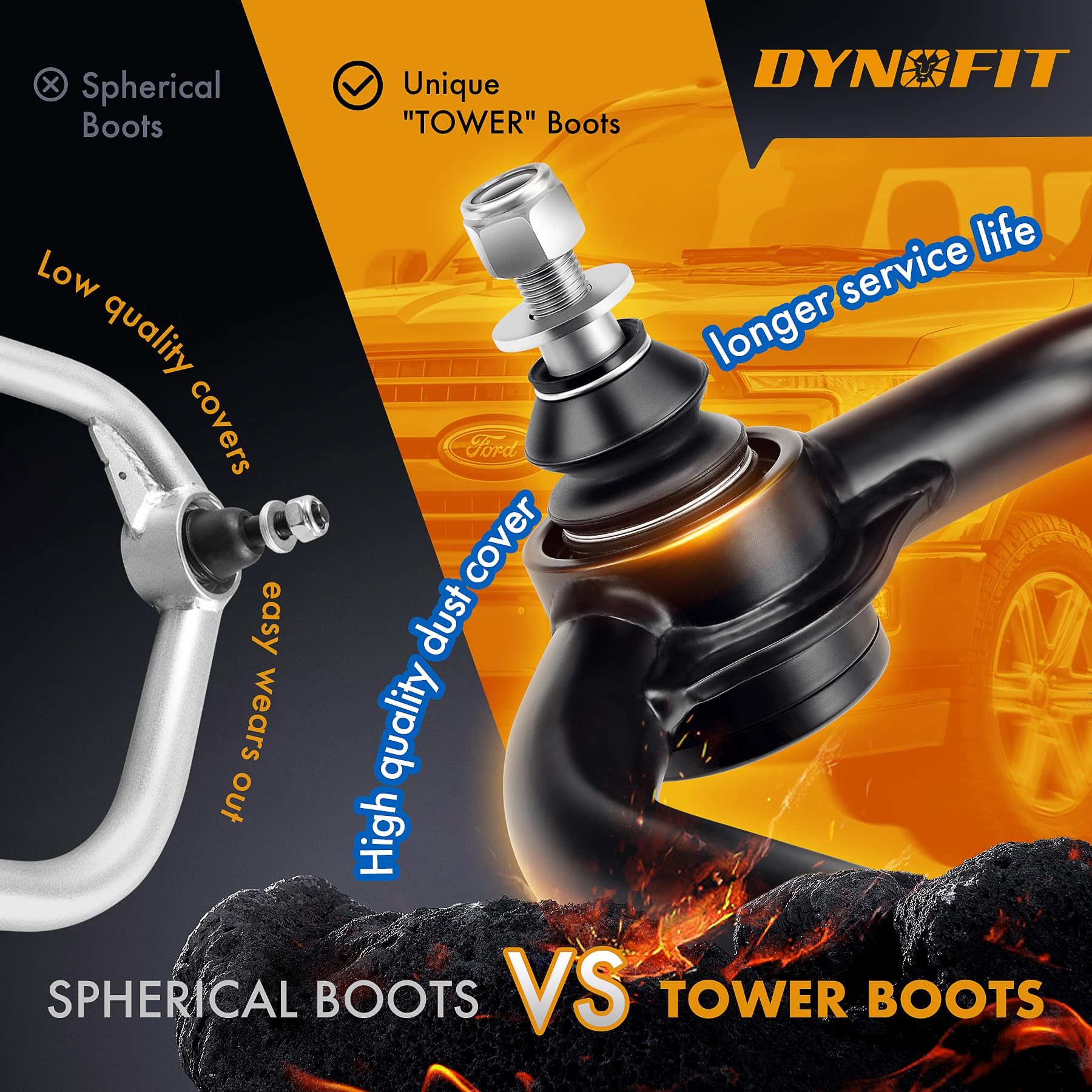 Dynofit F150 upper control arm geometry prevents spring rubbing at 2-4 inch lifts