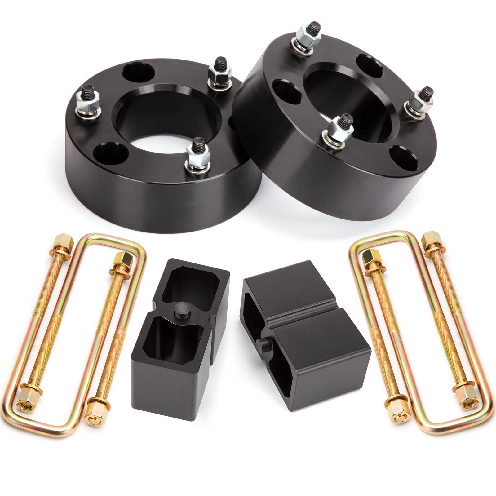Dynofit front spacers show a 3 inch lift for improved stance and ground clearance