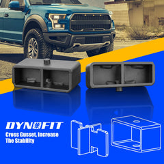 Dynofit leaf spring block mount improves alignment and ride stability.