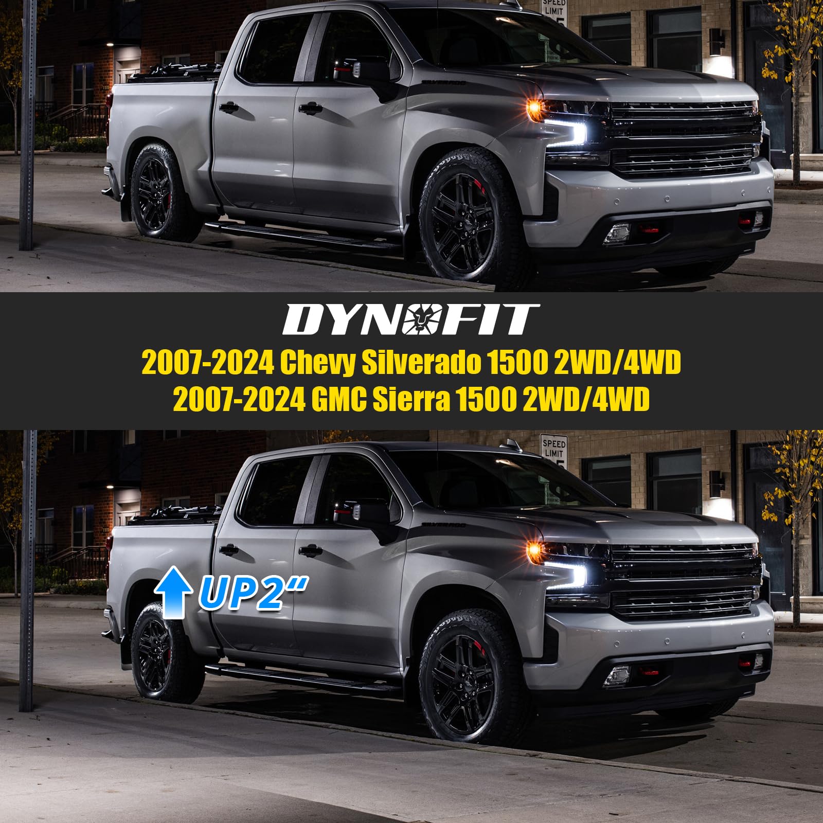 Dynofit package includes lift blocks and extended U bolts for Silverado upgrades.