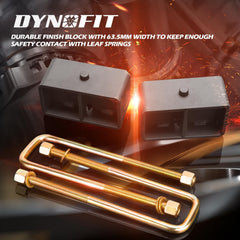 Dynofit square leaf spring U-bolt kit closeup with extended bolts.