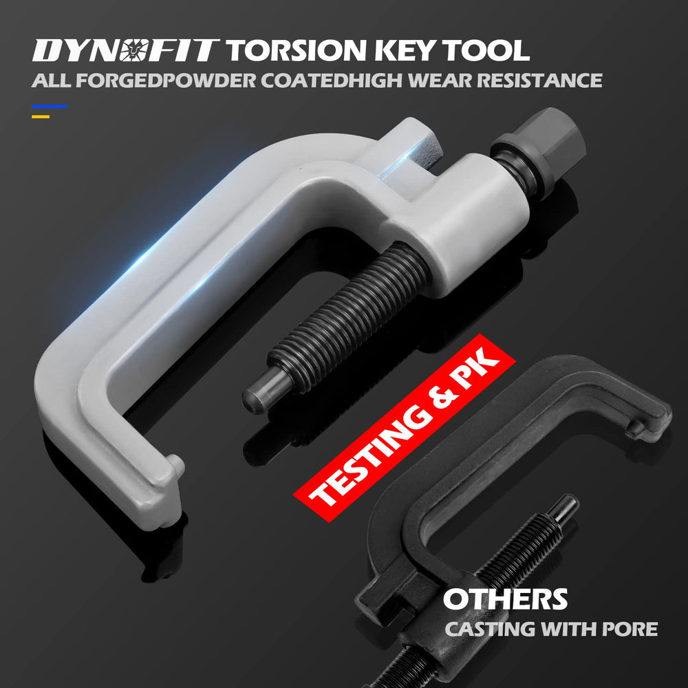 Tool set-up in workshop ready for torsion key installation and tension relief