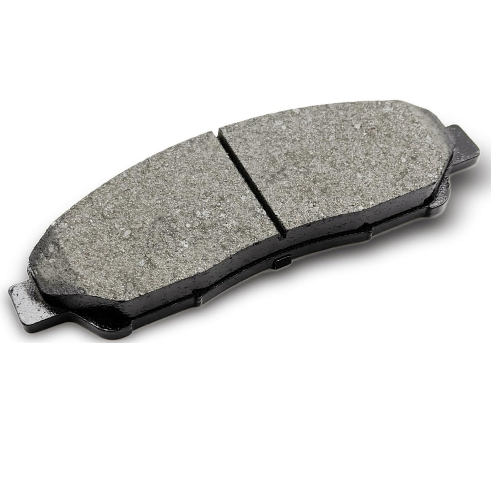 Close up of DYZJKWJW D1281 rear brake pads showing wear resistant backing