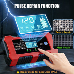 DZPIMROI 12V-10A charger with alligator clips for quick connections.
