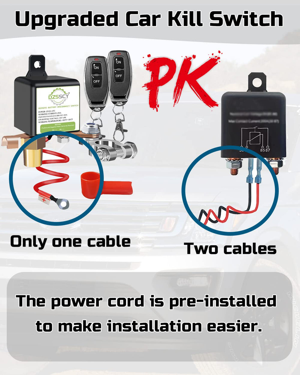 DZSSCY anti-theft kill switch installation showing secure wiring and terminal access.