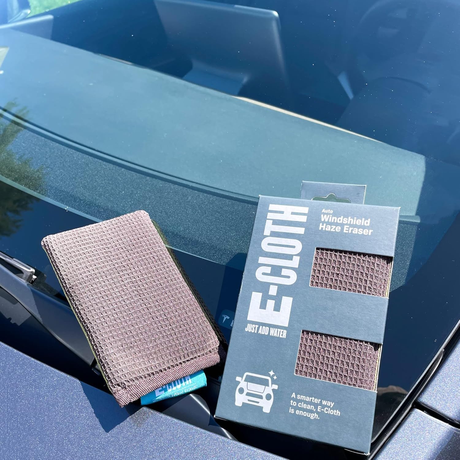 E-Cloth Windshield Haze Eraser two-sided sponge cleans interior mirrors and glass