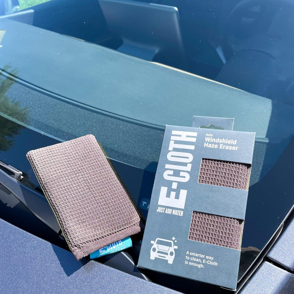 E-Cloth Windshield Haze Eraser two-sided sponge cleans interior mirrors and glass