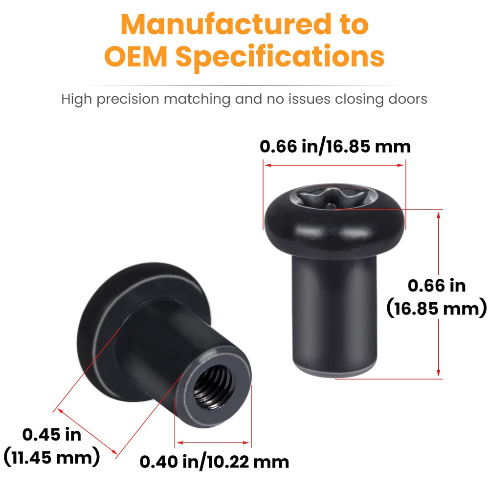 E-cowlboy black anodized hinge nuts close-up highlighting rust resistance