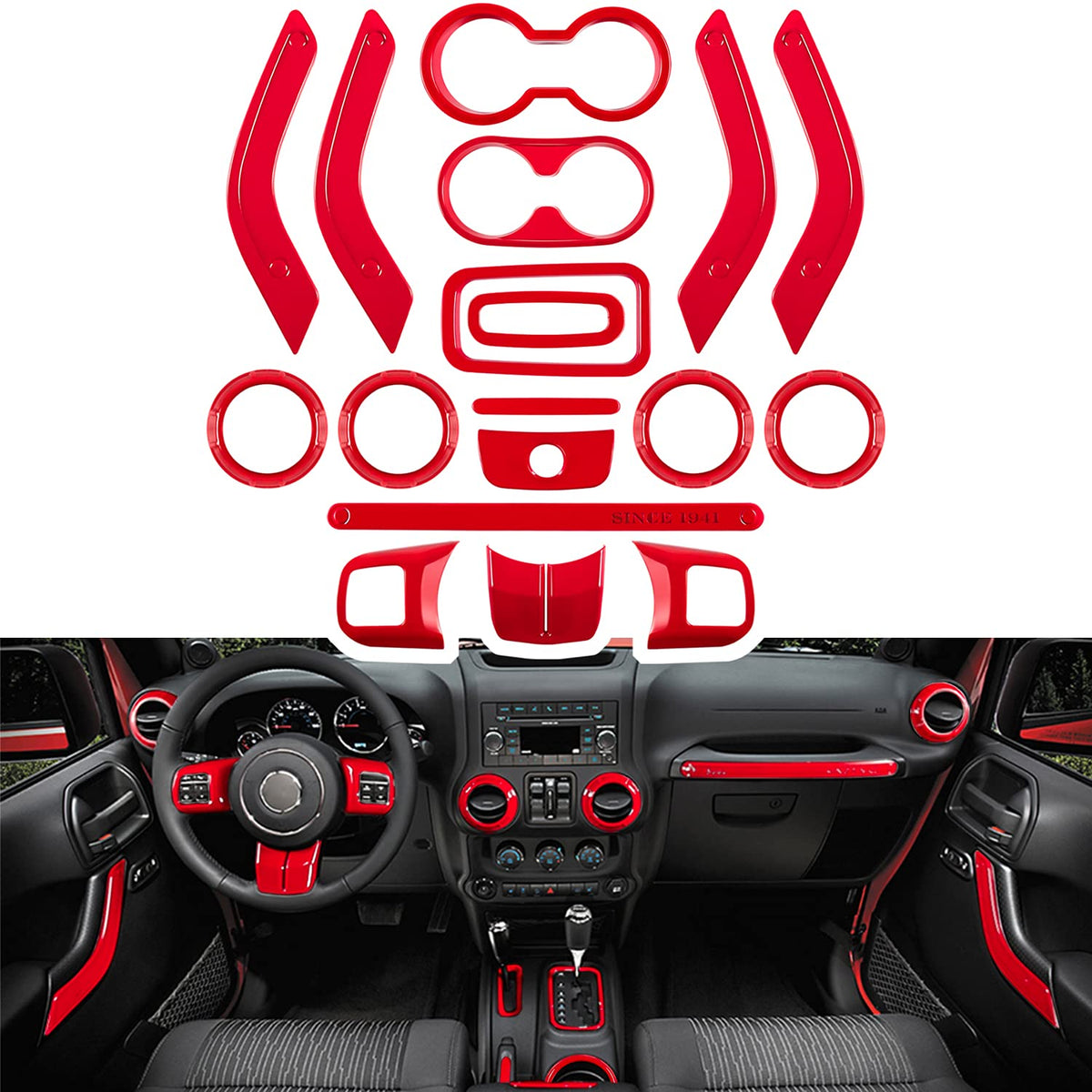 E-cowlboy dashboard trim for Jeep Wrangler JK adds a durable red accent.