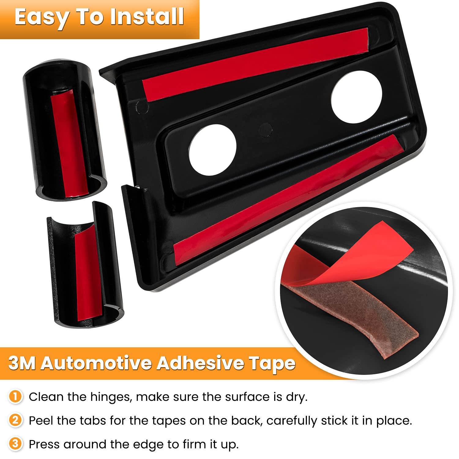 E-cowlboy hinge cover adhesive detail ensures strong, lasting adhesion.