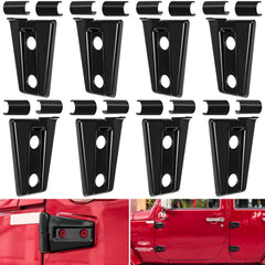 E-cowlboy door hinge cover on Wrangler JK front view for rust protection and style boost.