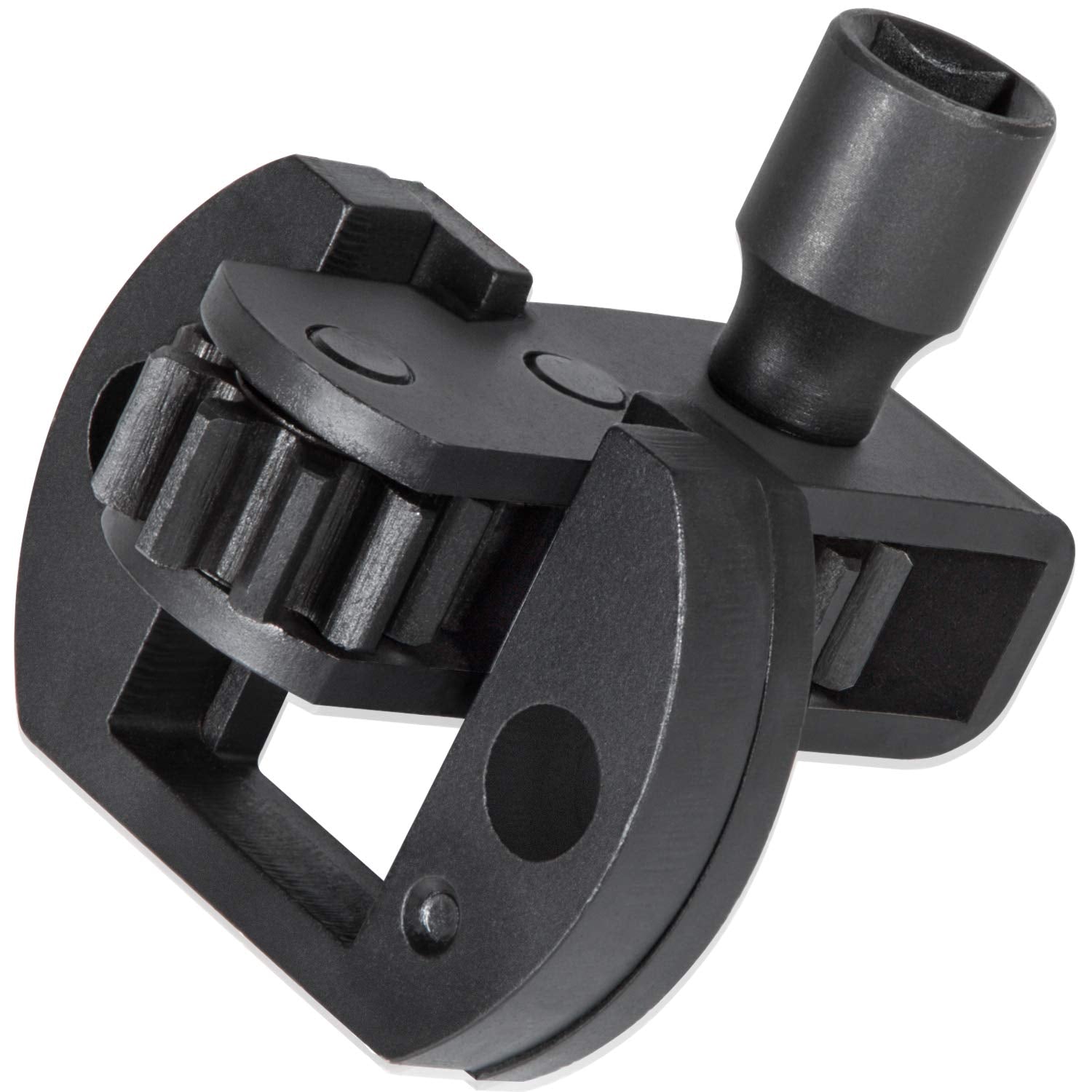 E-cowlboy engine barring tool engaged on flywheel teeth for precise DD13 positioning