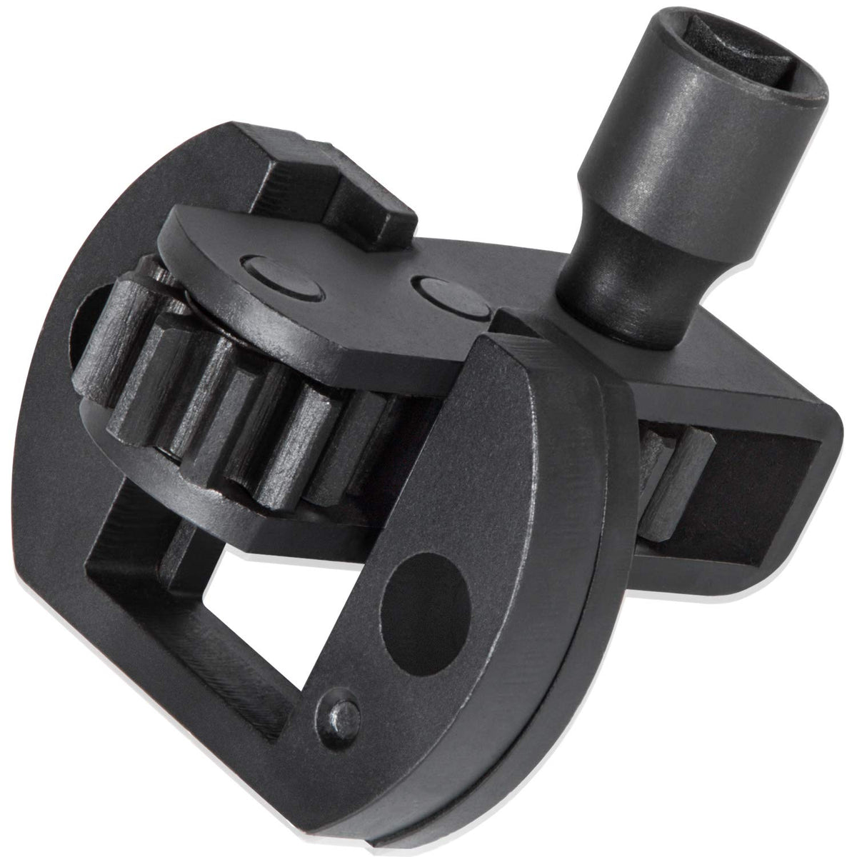 E-cowlboy engine barring tool engaged on flywheel teeth for precise DD13 positioning