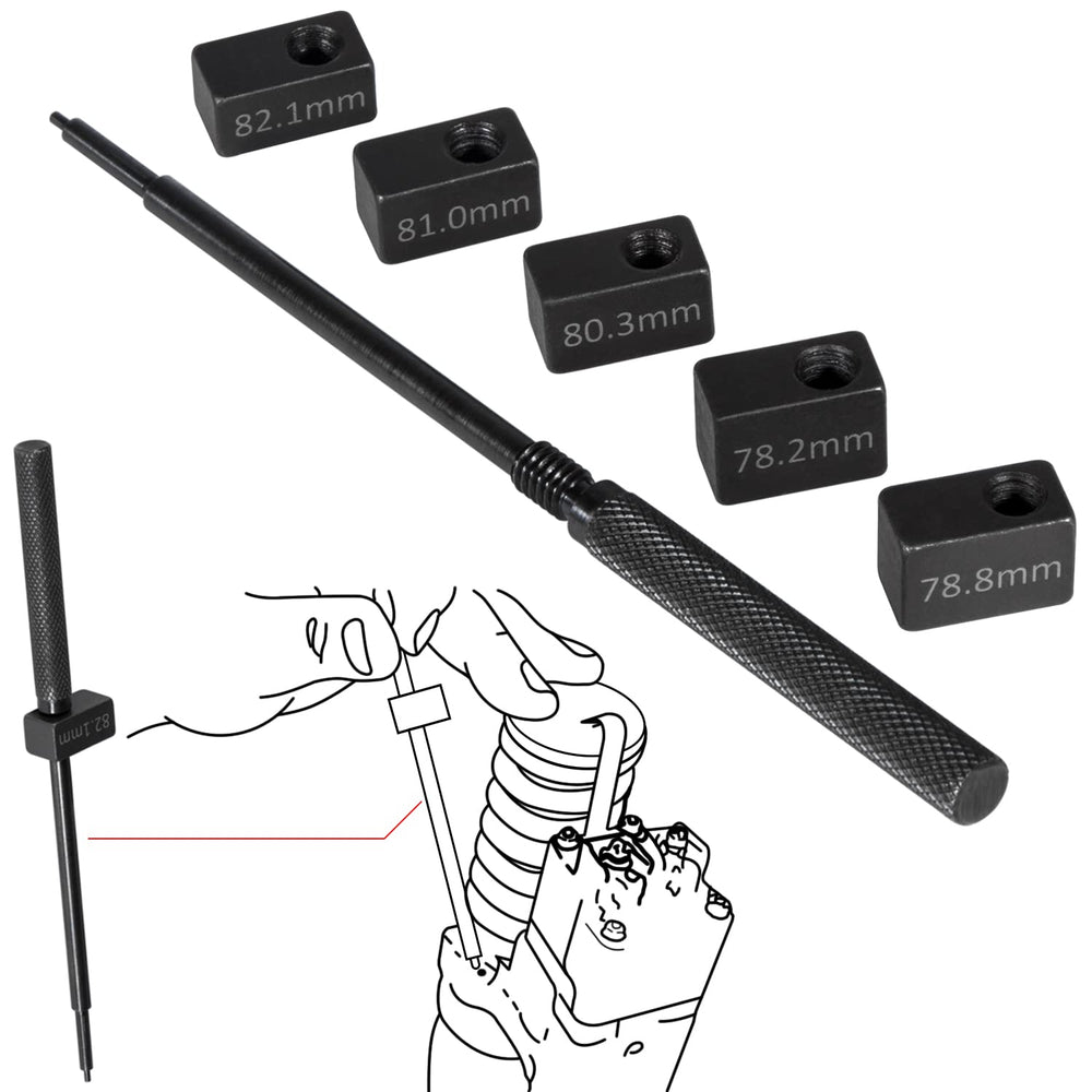 E-cowlboy injector height gauge shows 78.2mm for precise timing checks.
