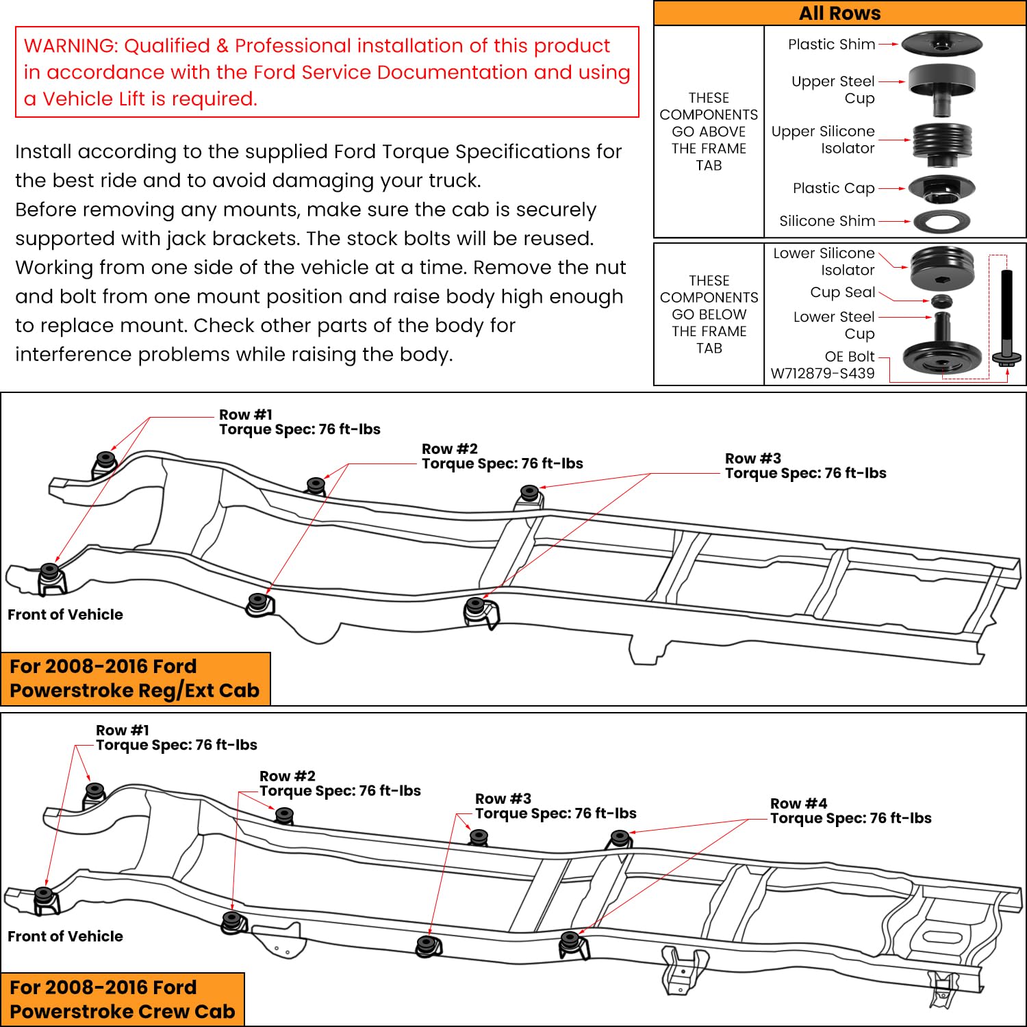 E-cowlboy silicone lower mounts with robust shim and cap assembly
