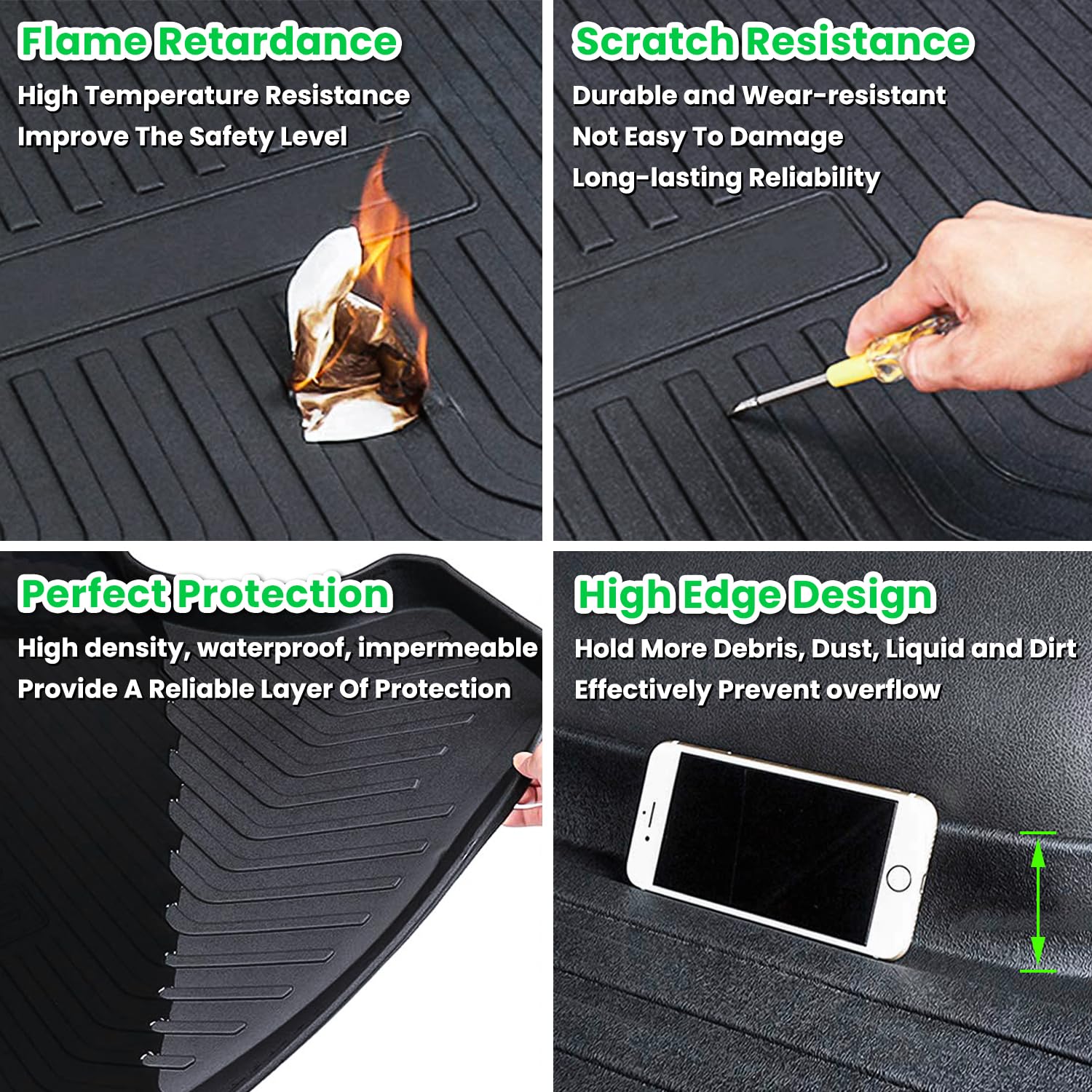 E-cowlboy trunk liner with deeper tread pattern contains dirt and debris.