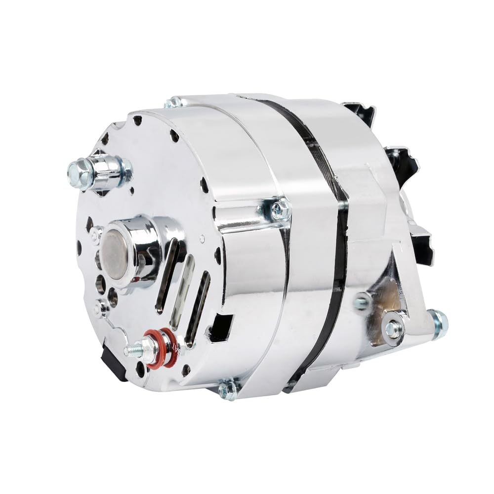 E EZEXPREZE chrome 120A alternator side view shows belt pulley and mounting suitability.