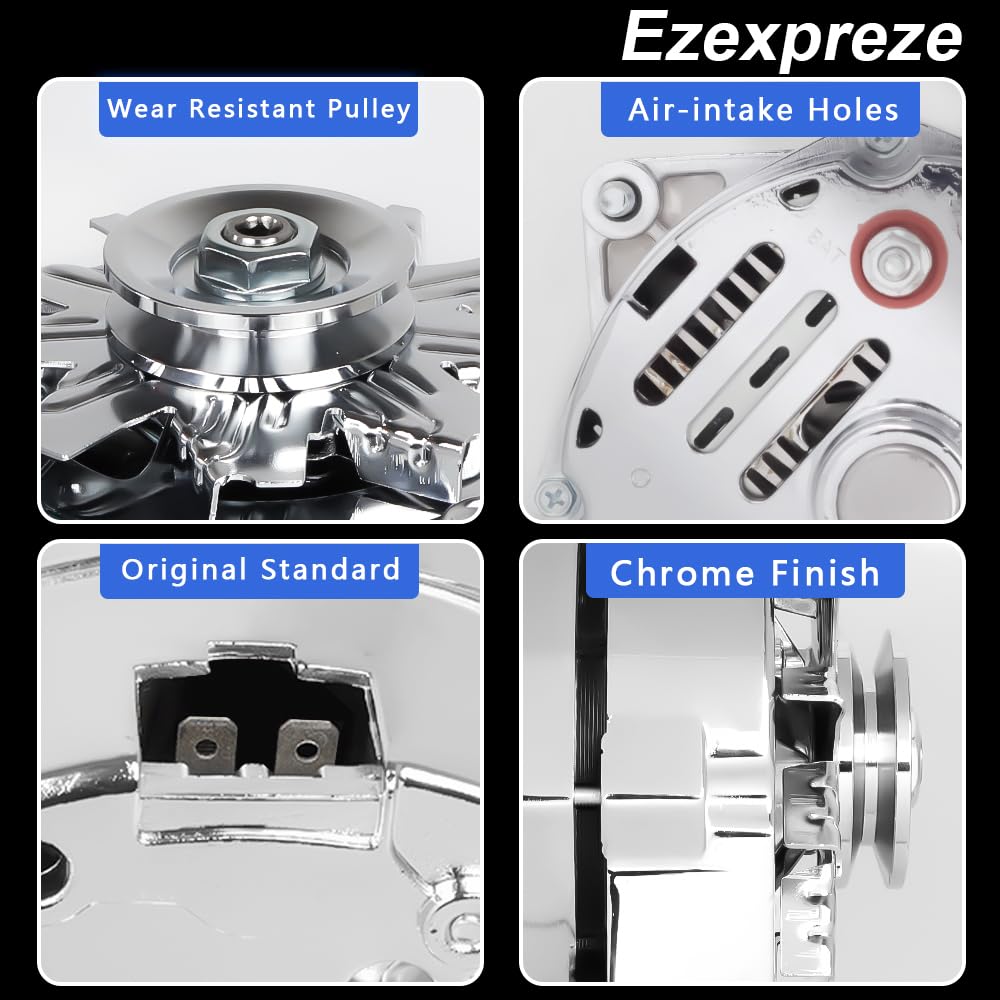 E EZEXPREZE chrome 120A alternator terminals close-up for secure wiring.