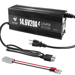 E-FAST 12V LiFePO4 charger front view for reliable golf cart charging.