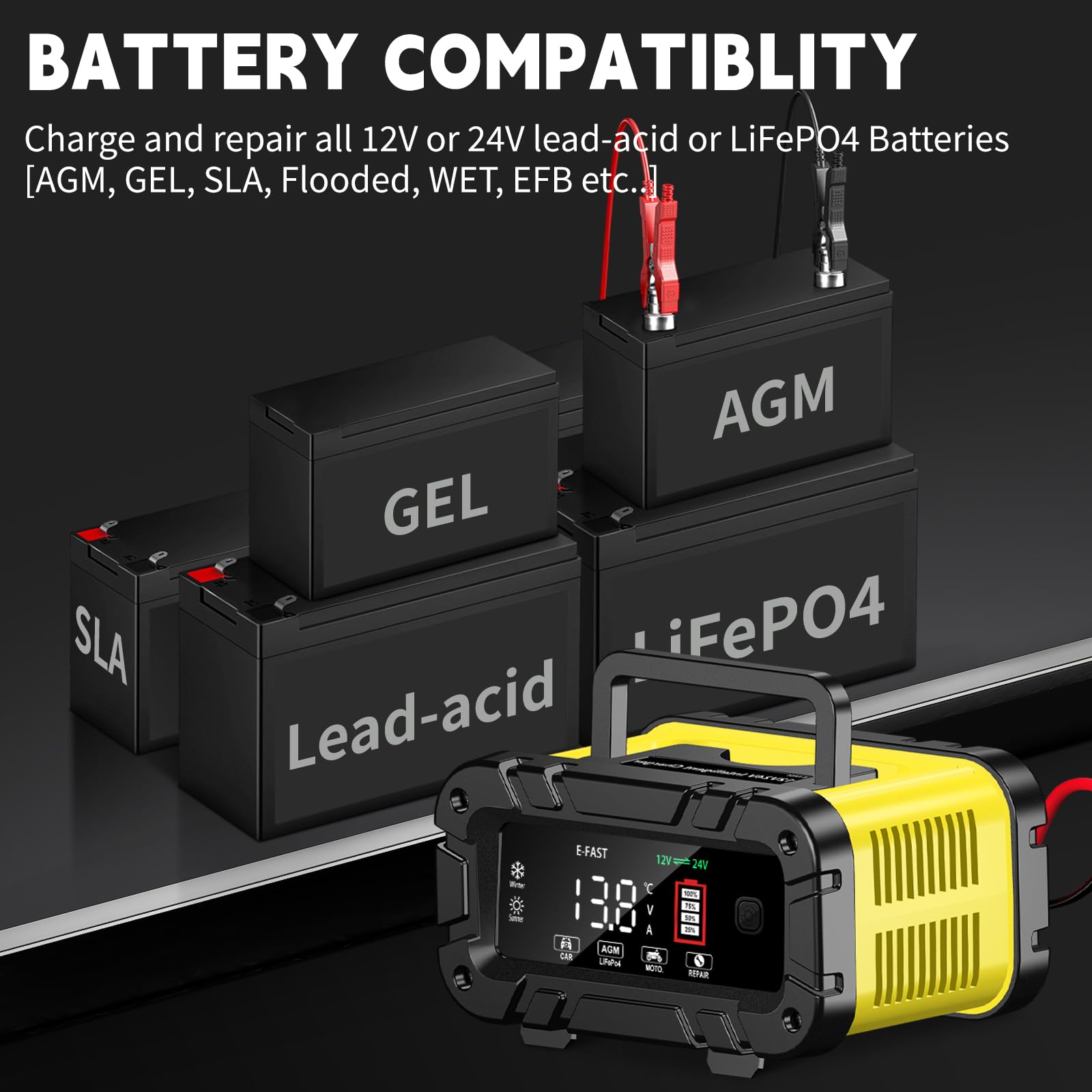 E-FAST in a battery maintenance setup for versatile vehicle care.