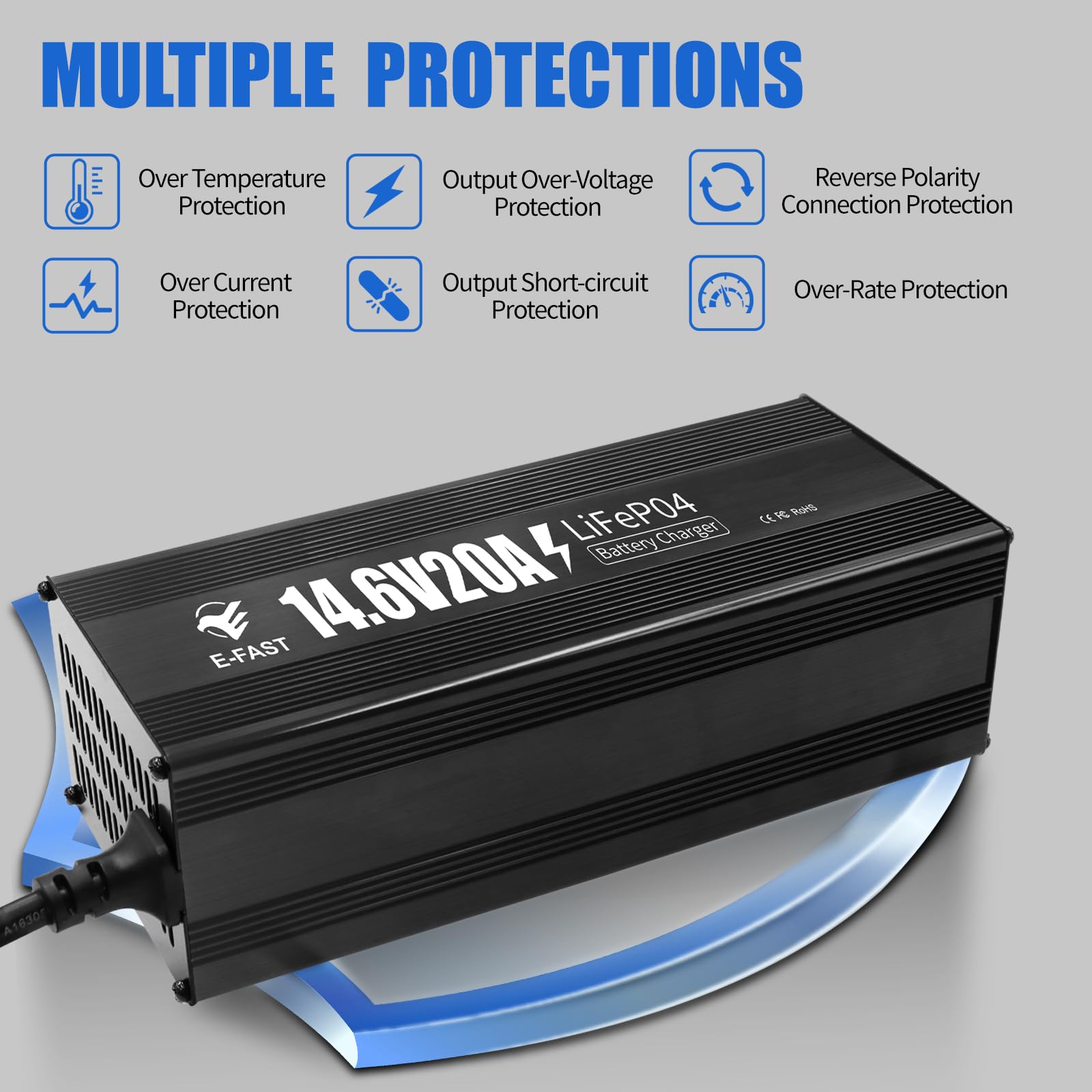 Cooling fan helps maintain stable performance during extended charging sessions.