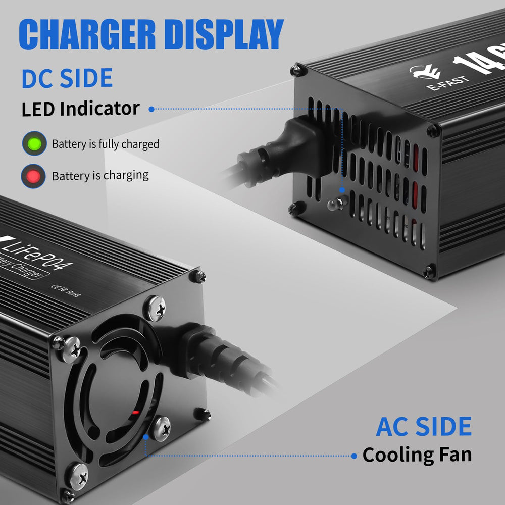 LED charging indicators show status clearly on the E-FAST charger.