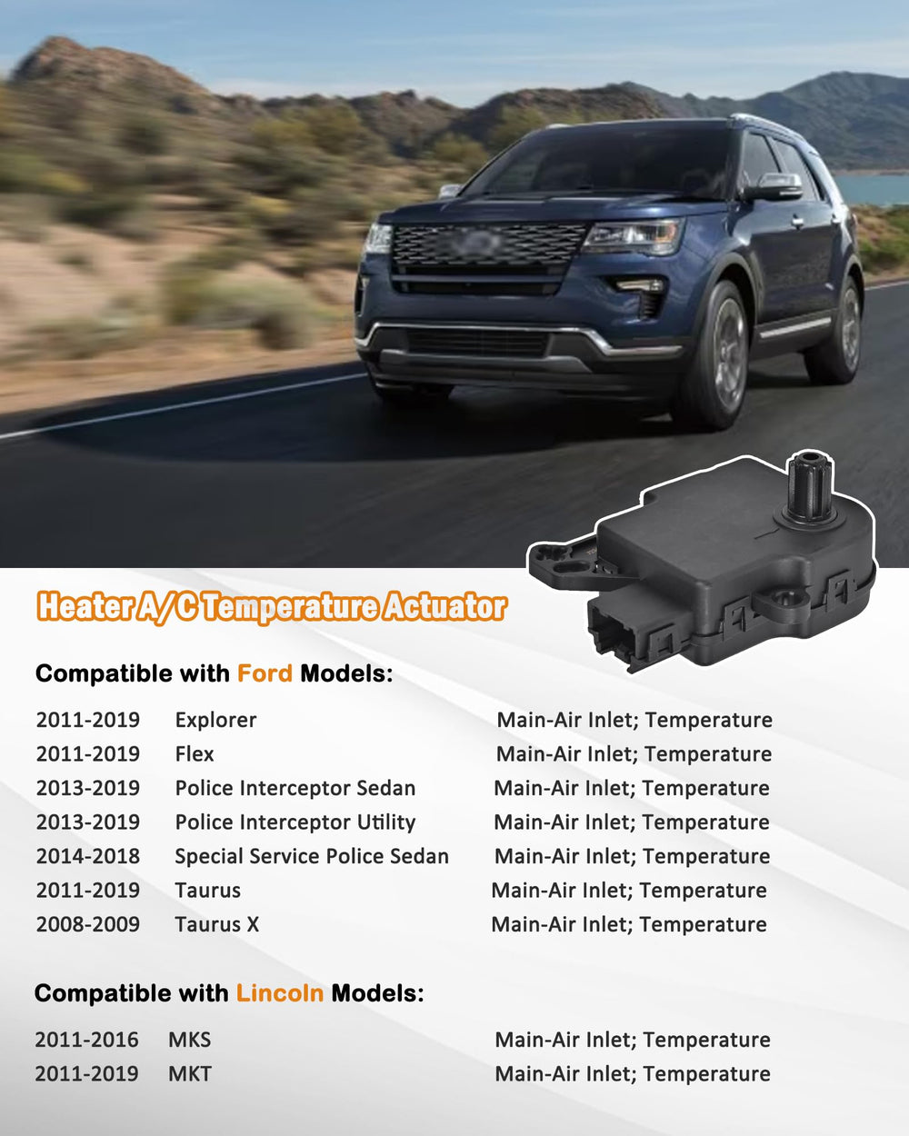 E-Shin AA5Z-19E616-C for Ford Taurus main-air inlet supports consistent cabin comfort.