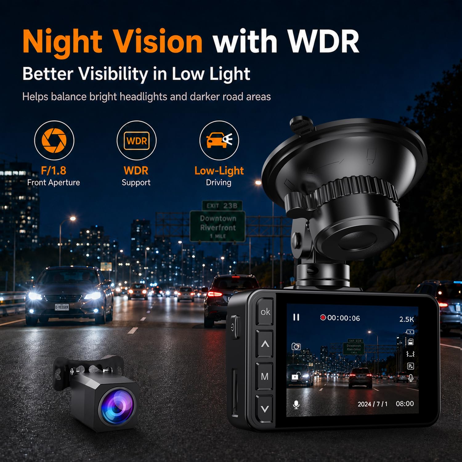 E-YEEGER night vision road scene showing better low-light detail