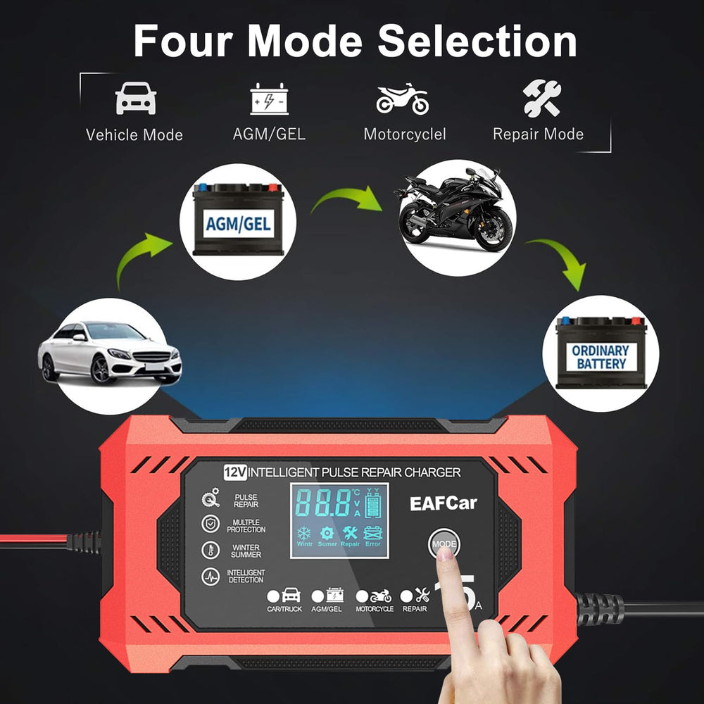 EAFCar protections guard against overvoltage, overcurrent, and reverse polarity.